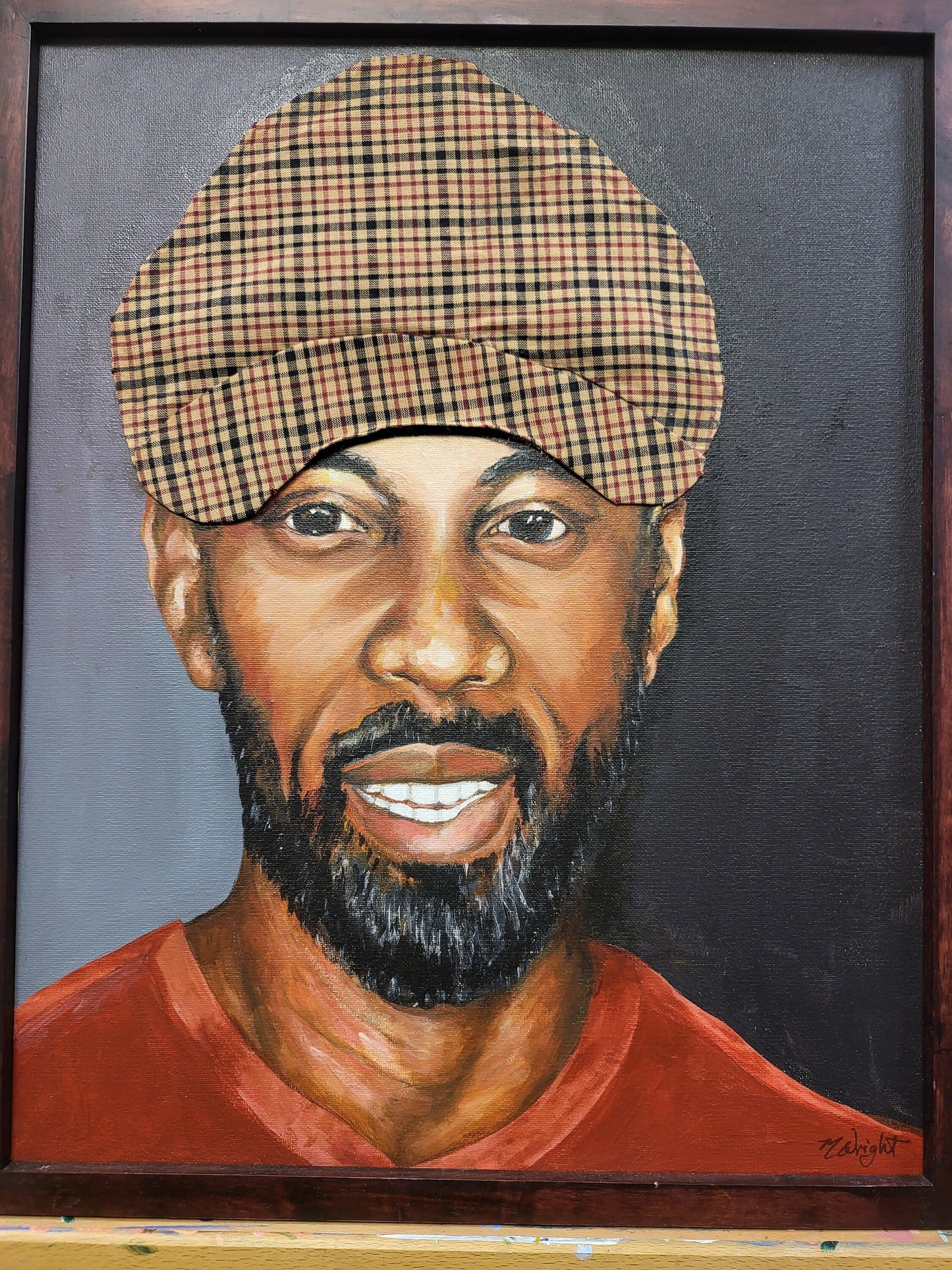 African American Man Canvas Painting | Man with Newsboy Hat Acrylic Painting | Male with Ivy Caps Original Painting with Fabric