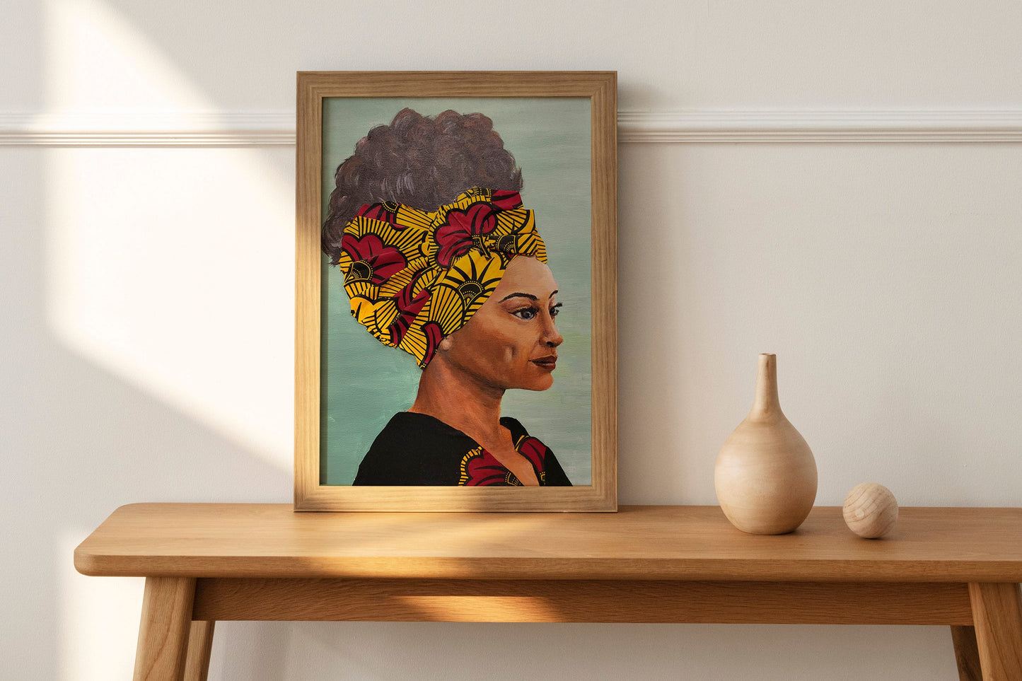 African American Woman Canvas Painting | Mature Woman with Dimple Acrylic Painting | Original Painting with Fabric