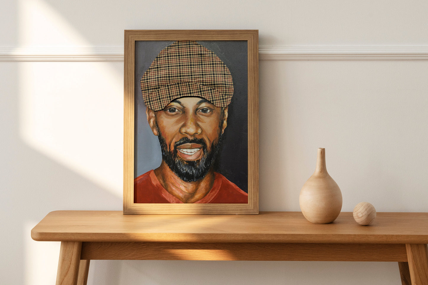 African American Man Canvas Painting | Man with Newsboy Hat Acrylic Painting | Male with Ivy Caps Original Painting with Fabric