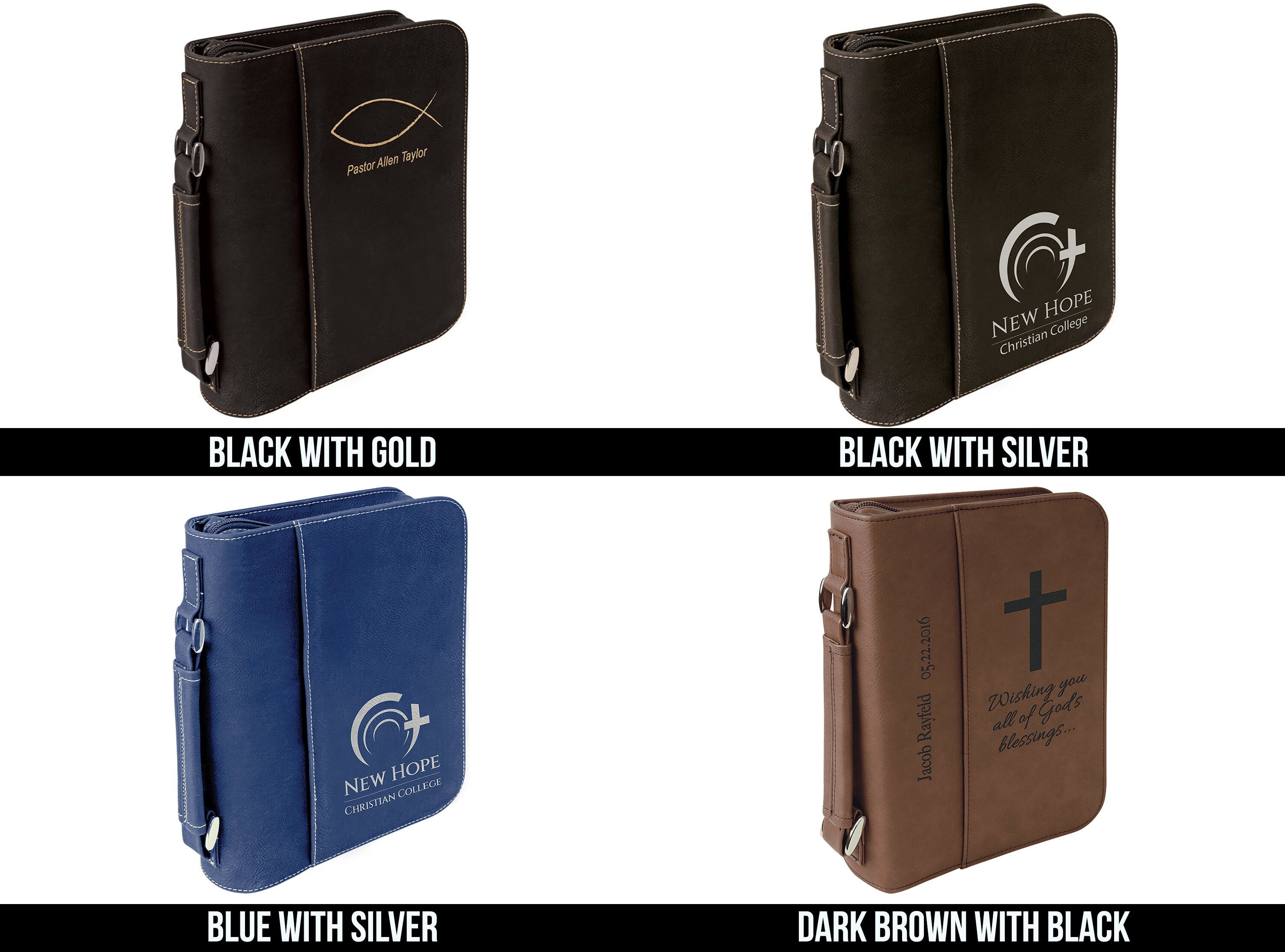 Personalized Leather Bible Cover with Zipper | Custom Engraved Bible Case | Large 7.5” x 10.75” | Christian Gift for Him or Her