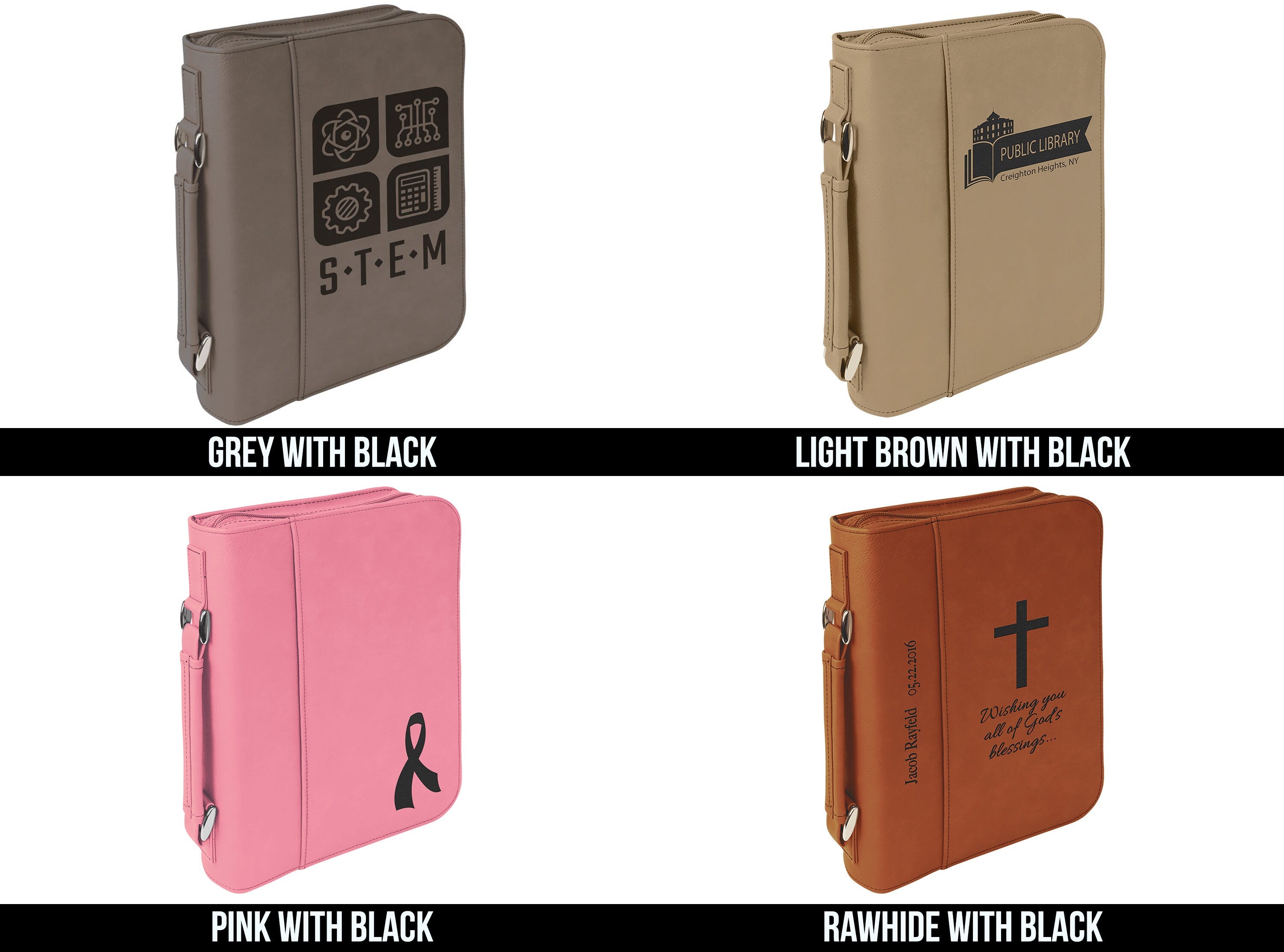 Personalized Leather Bible Cover with Zipper | Custom Engraved Bible Case | Large 7.5” x 10.75” | Christian Gift for Him or Her