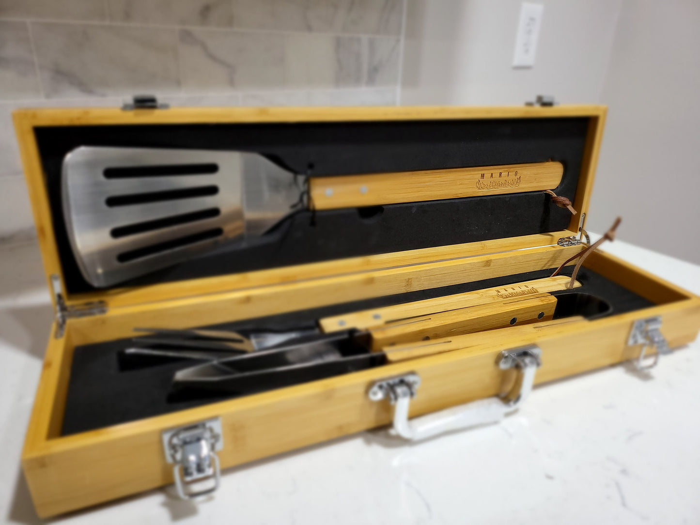 3-Piece BBQ Set in Wooden Case