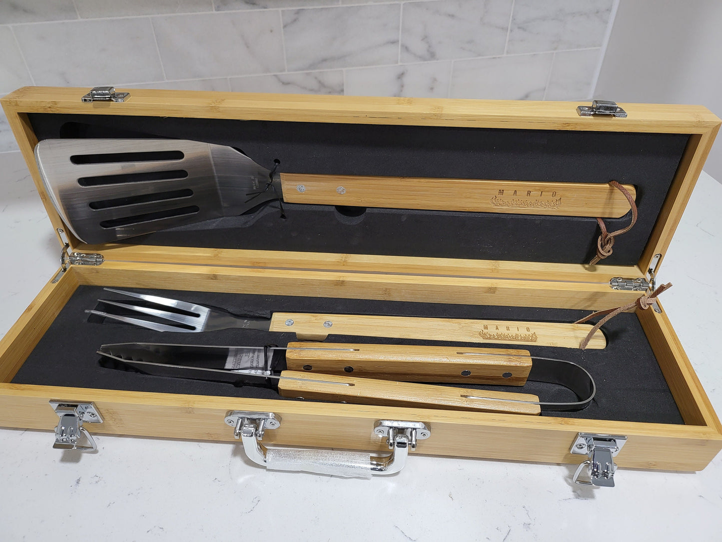 3-Piece BBQ Set in Wooden Case