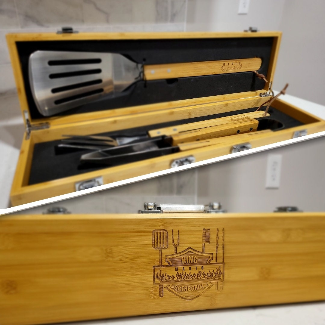 3-Piece BBQ Set in Wooden Case