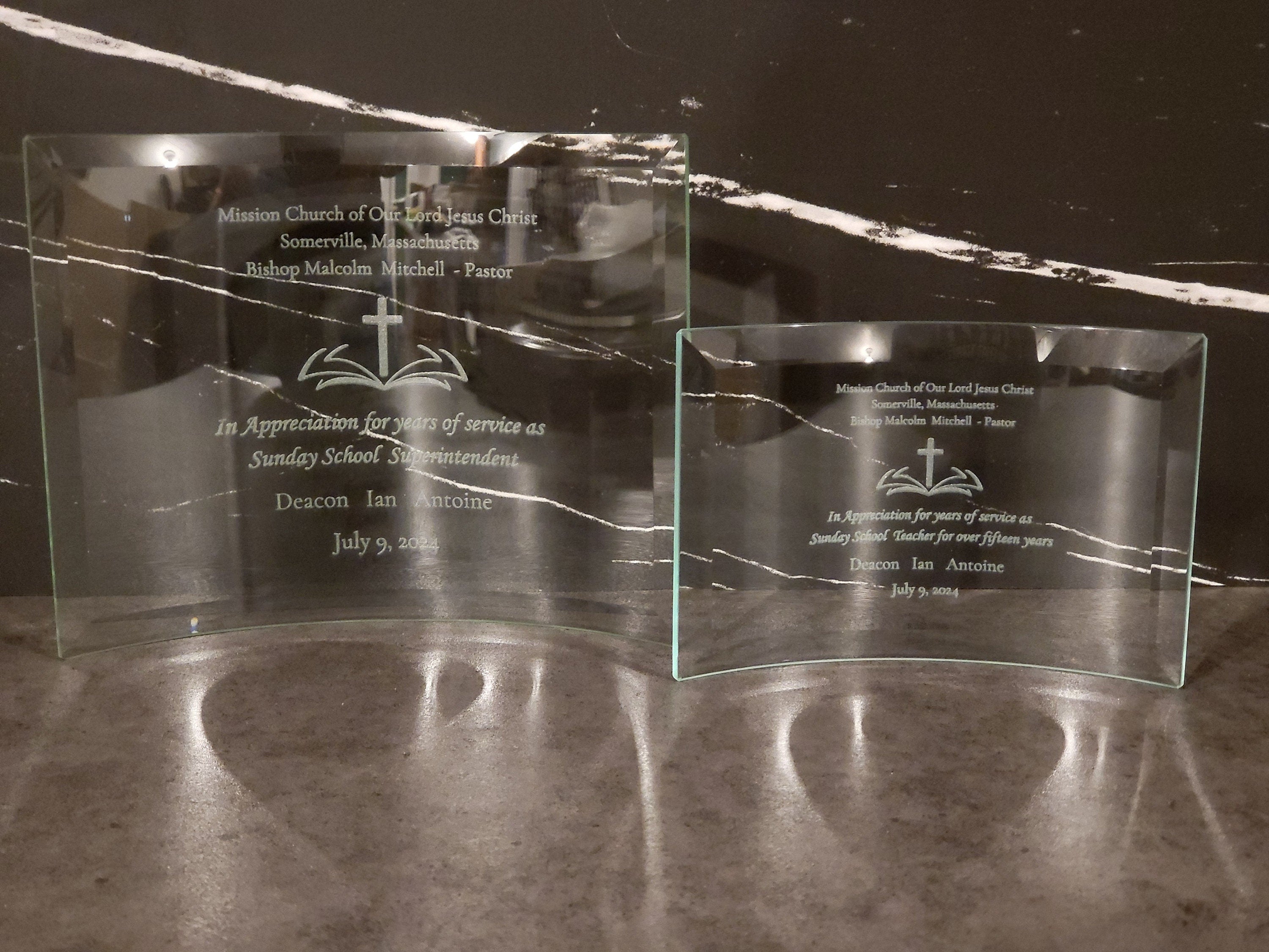 Beveled Jade Glass Crescent Award | Custom Engraved and Personalized Award | Employee Awards | Unique Custom Awards