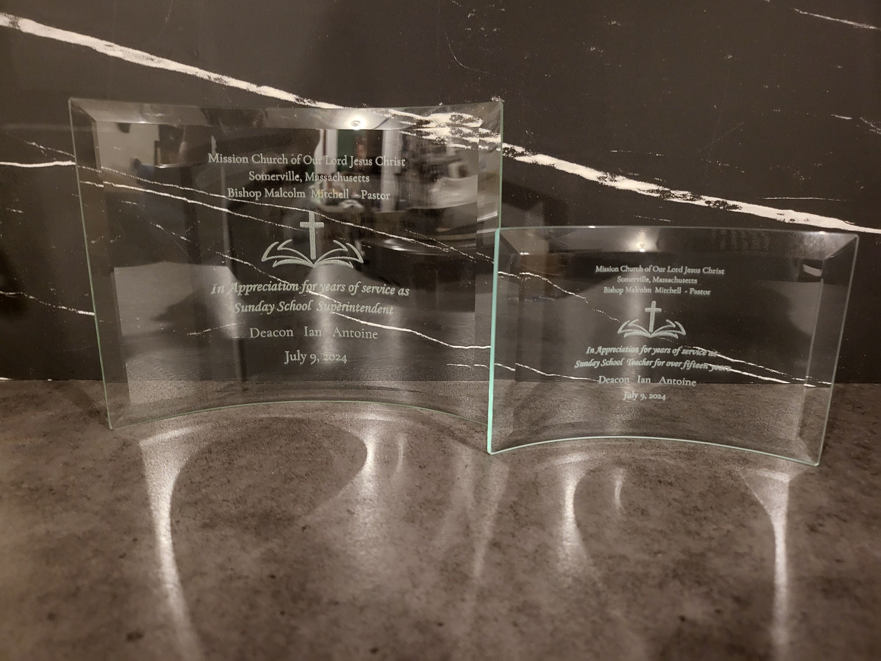Beveled Jade Glass Crescent Award | Custom Engraved and Personalized Award | Employee Awards | Unique Custom Awards