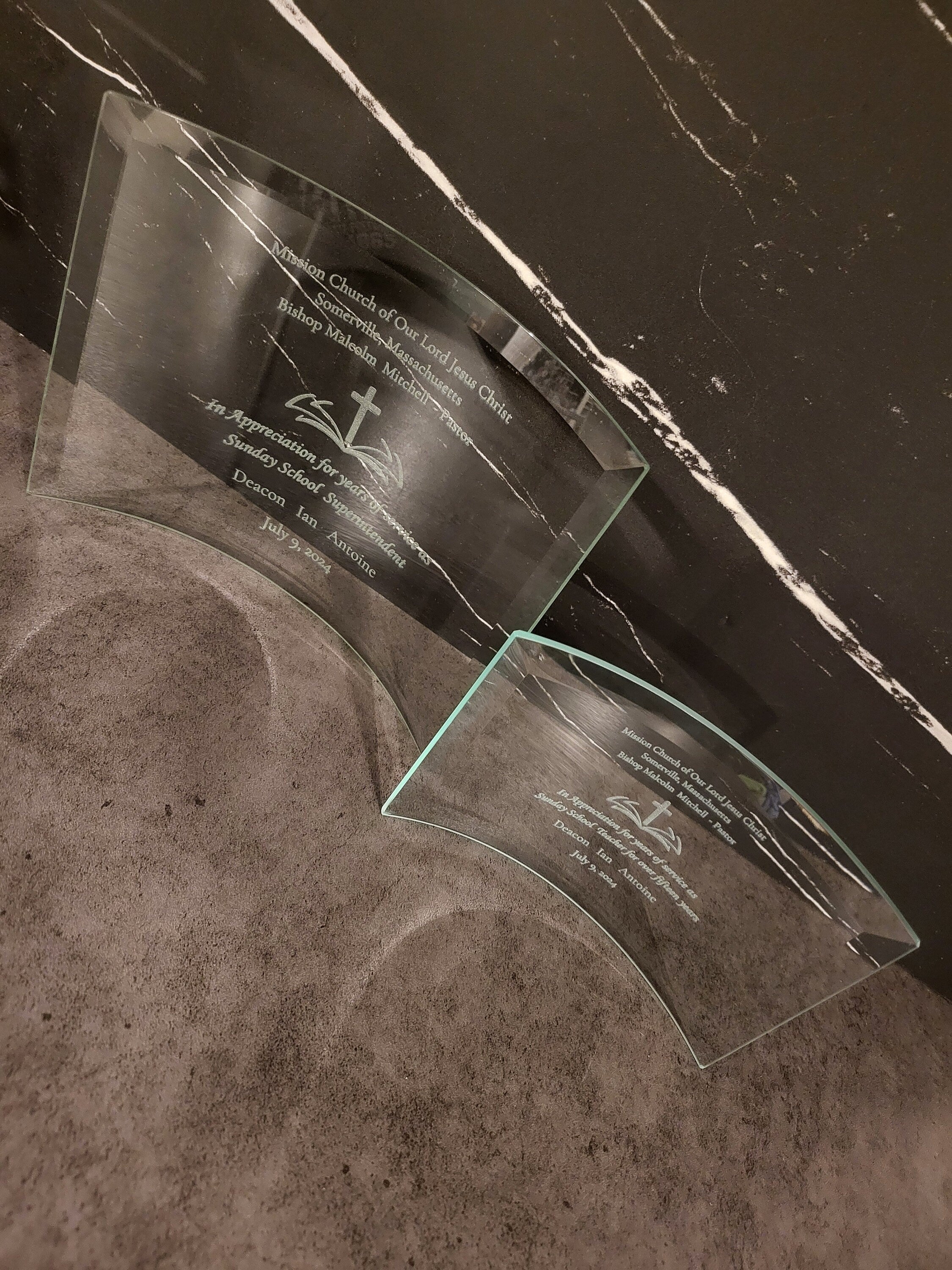 Beveled Jade Glass Crescent Award | Custom Engraved and Personalized Award | Employee Awards | Unique Custom Awards