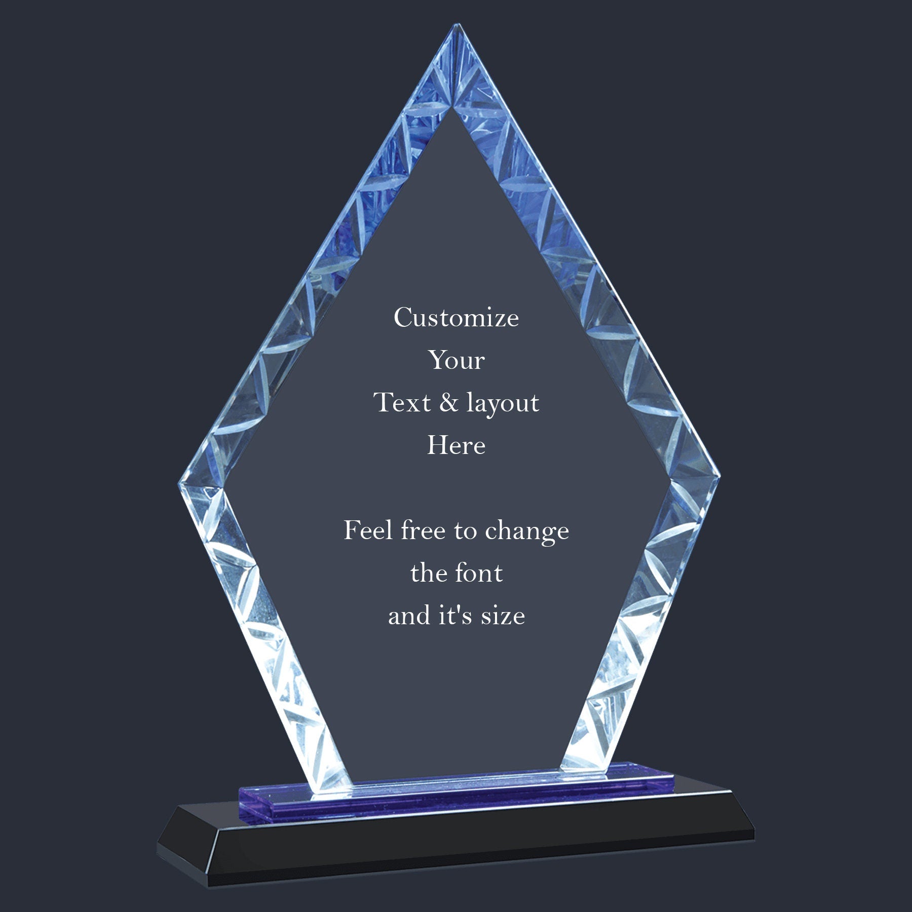Diamond Accent Glass on Blue & Black Base Award | Retirement Plaque | Personalized Award Glass | Employee Appreciation | Employee Award