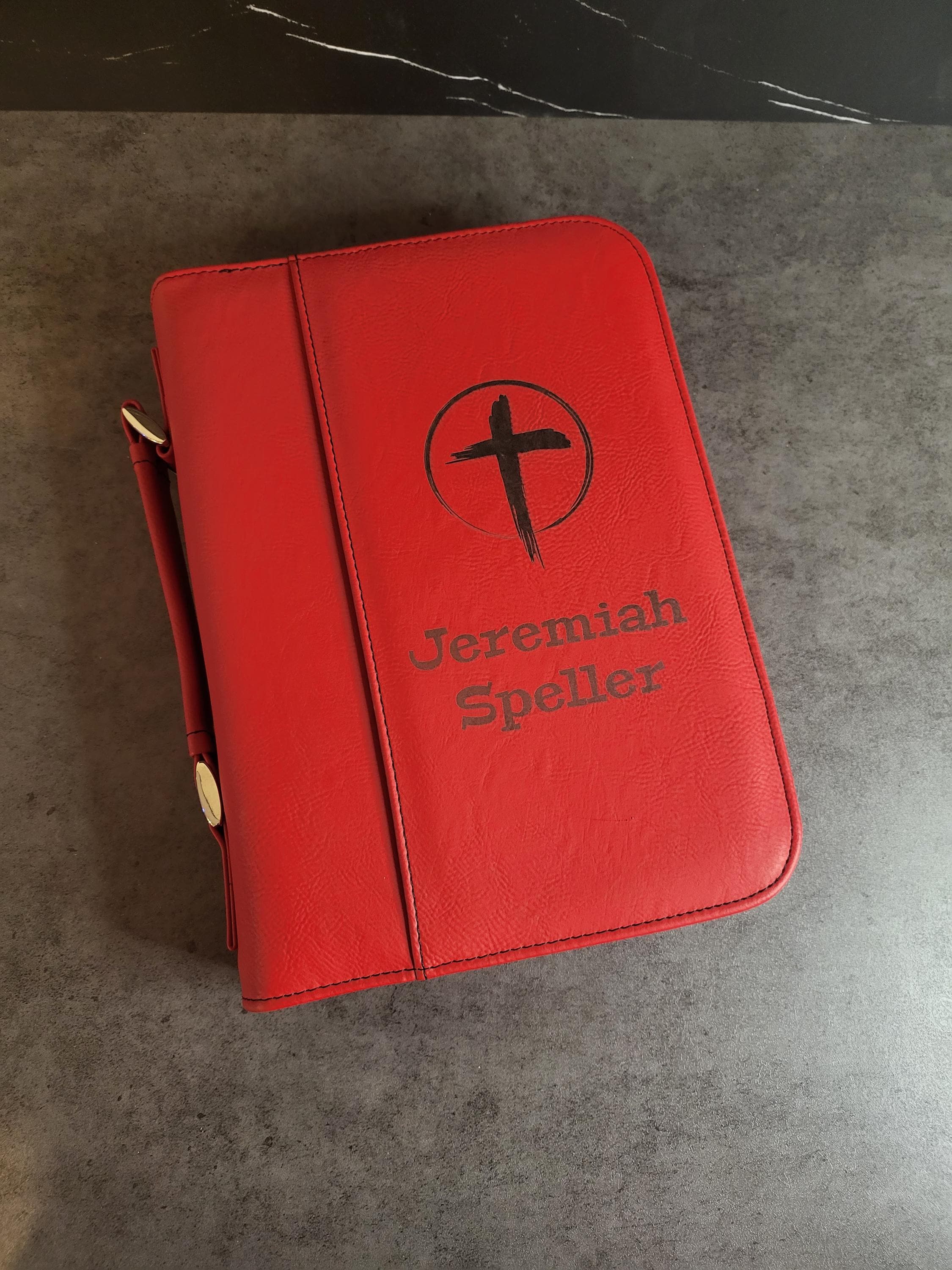Personalized Leather Bible Cover with Zipper | Custom Engraved Bible Case | Large 7.5” x 10.75” | Christian Gift for Him or Her