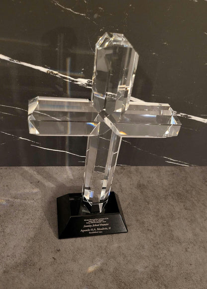8.5" Crystal Cross Award on Black Base | Personalized Religious Gift