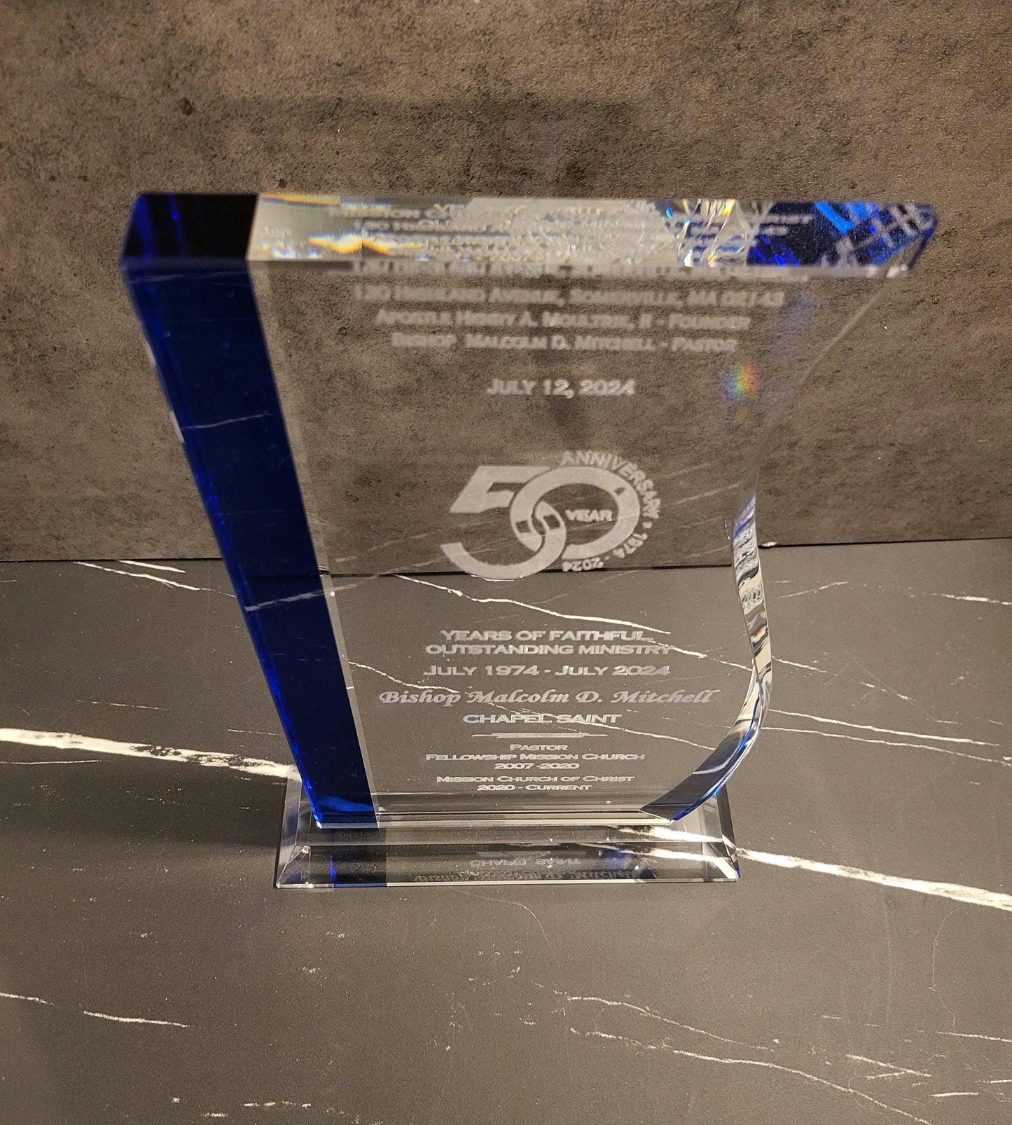 Blue Edge Crystal Wave Award | Gift Plaque | Graduation Plaque | Retirement Appreciation | Personalized Crystal Award | Engraved Trophy