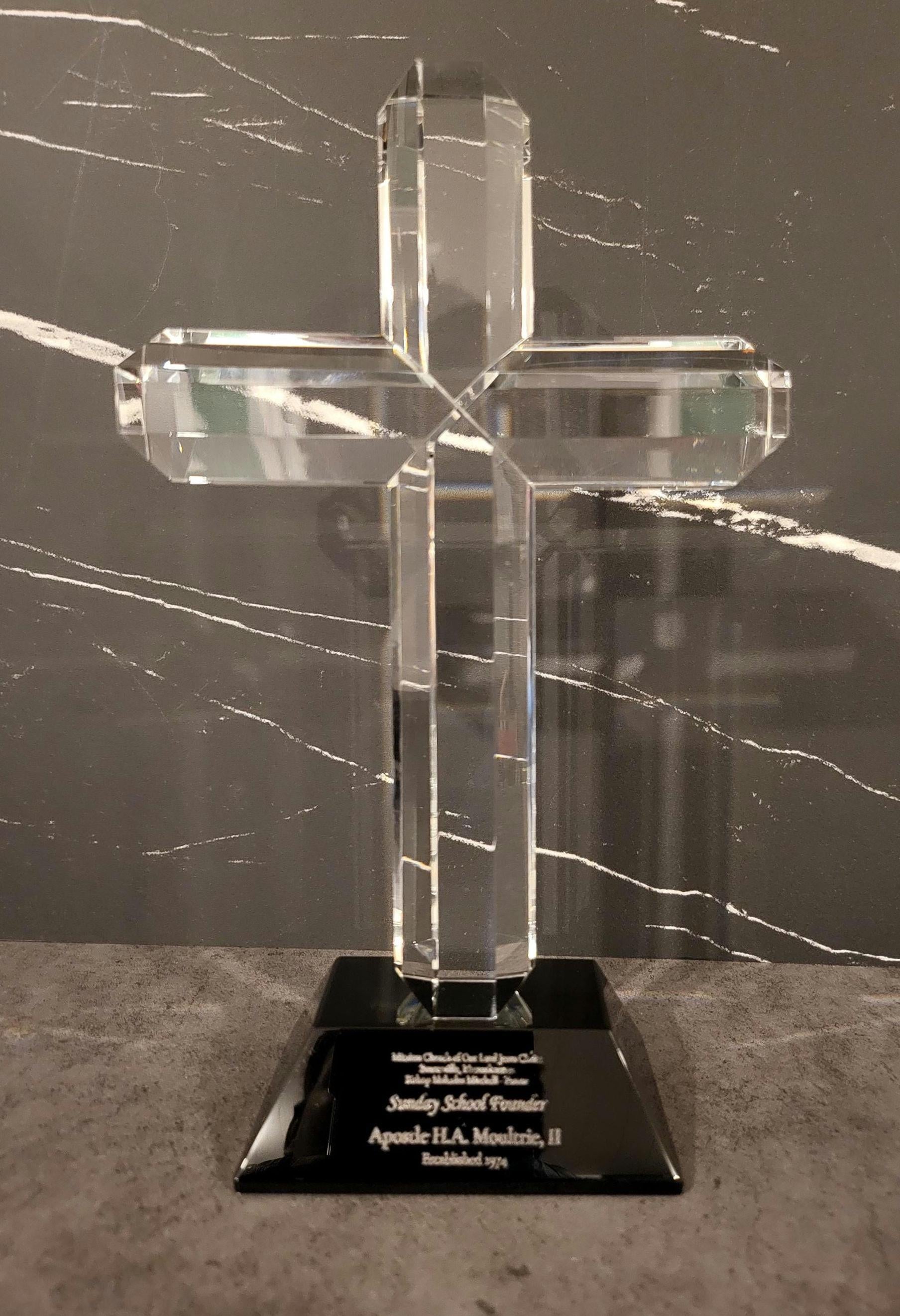 8.5" Crystal Cross Award on Black Base | Personalized Religious Gift