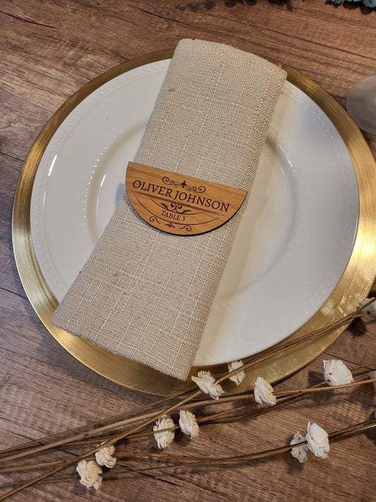 Wedding Place Cards | 4' x 2" Wood, Acrylic Cards | Personalized Semi Circle Elegant, Name Card with Table Number.