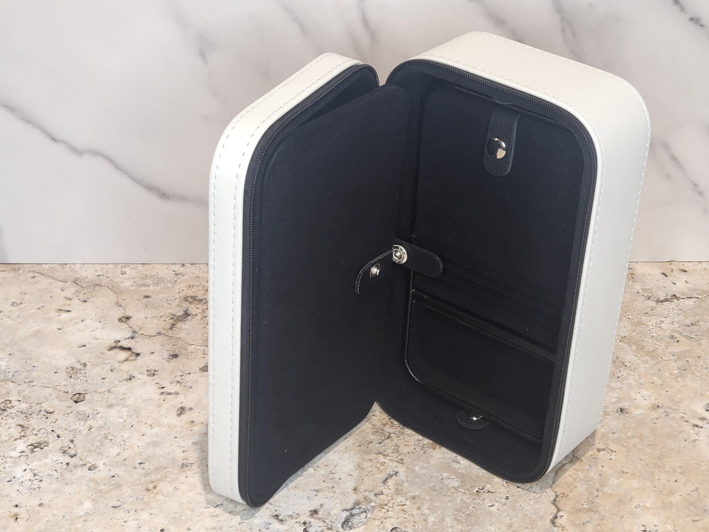 Personalized Leatherette Travel Jewelry Box – 4" x 4" or 7.5" x 4.5" with Tan or Black Lining | Custom Engraved Keepsake Case