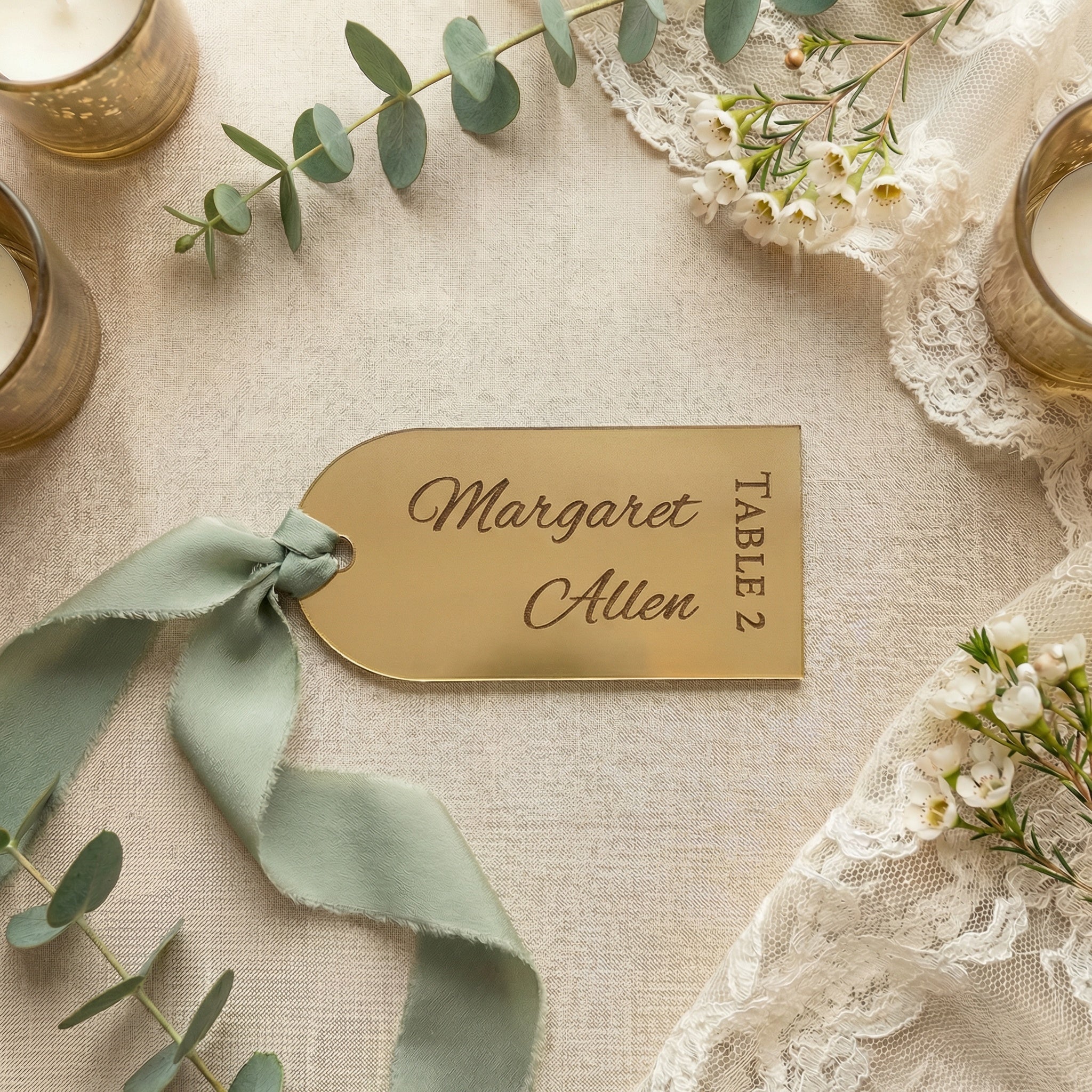 Personalized Wedding Place Card Tags | Engraved Name Escort Tags | Wooden & Acrylic Wedding Seating Tags | Elegant Reception Place Settings