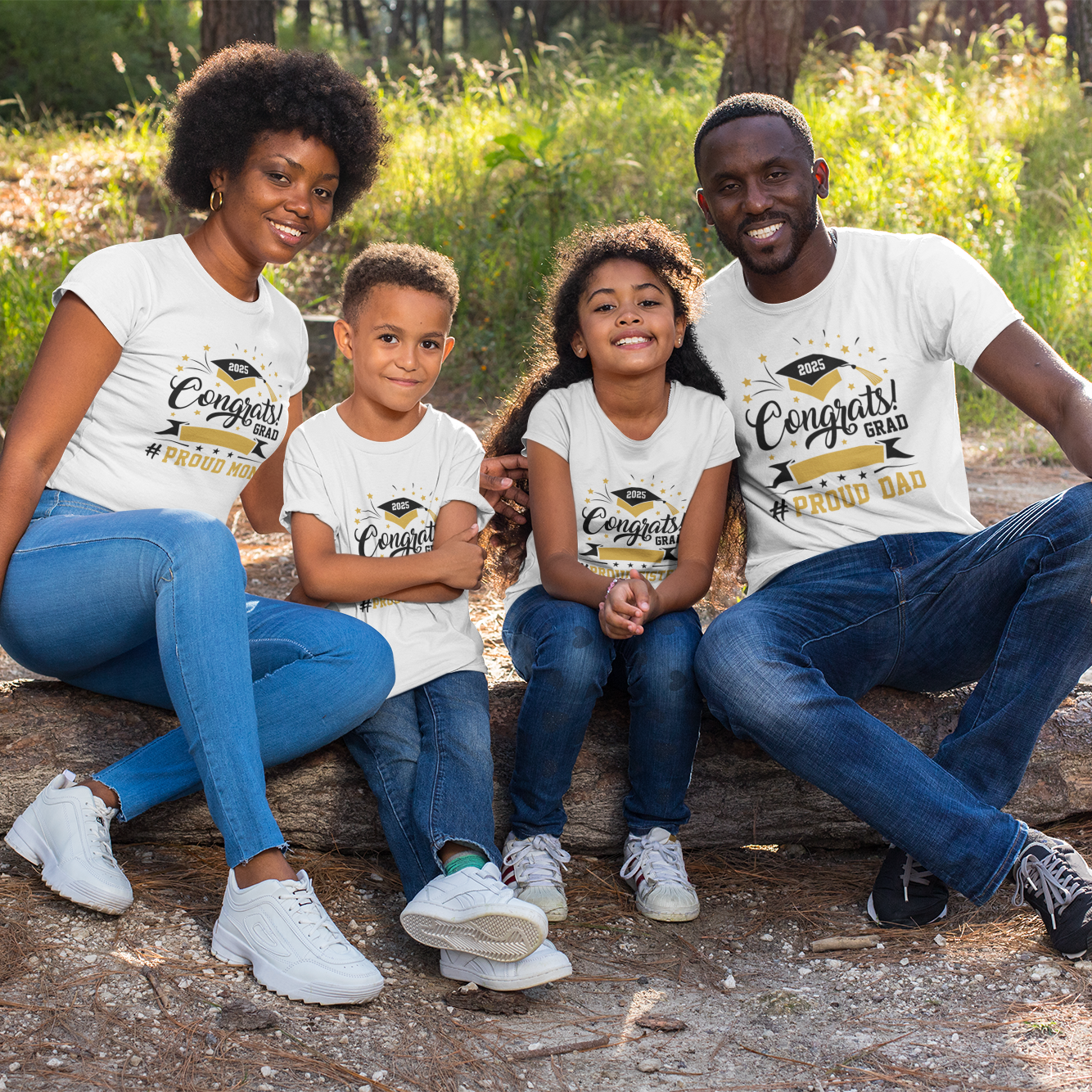 Congrats Grad T-Shirt for Family Black Shirt – Custom Hashtag, Proud Dad, Mom, Aunt, Uncle, Sibling, Cousin – Graduation Party Shirts