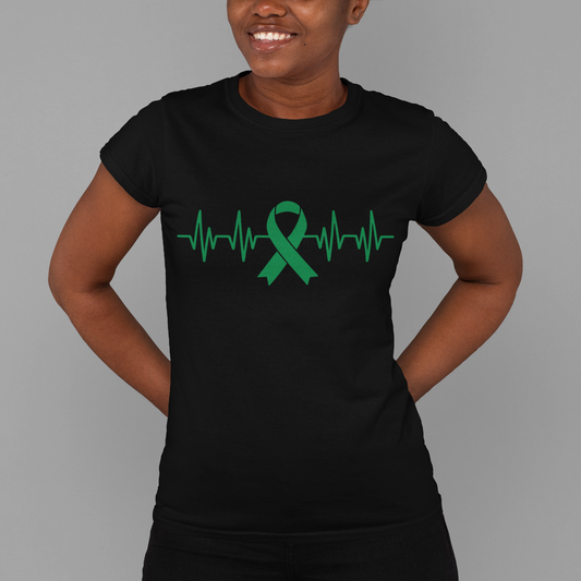 Mental Health Heartbeat Awareness T-Shirt – Green Ribbon EKG Design | Women’s & Men’s Fit